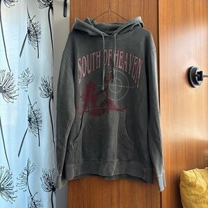 South of Heaven Graphic Hoodie Sweatshirt - Charcoal with Red Print